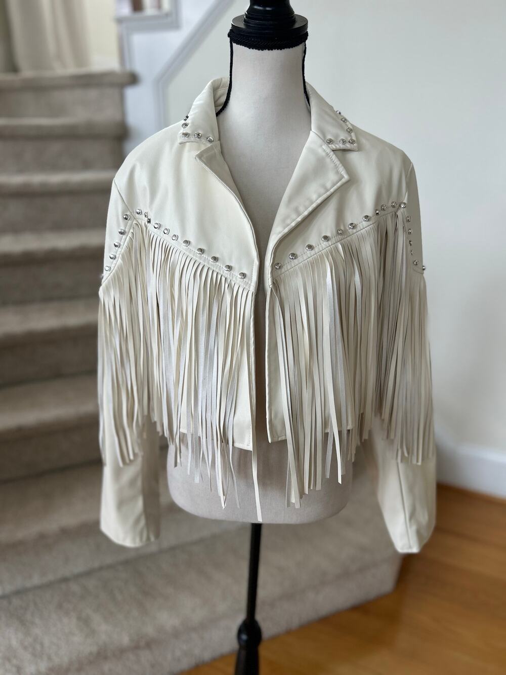 Parisian Works Ivory Fringe Studded Western Jacket